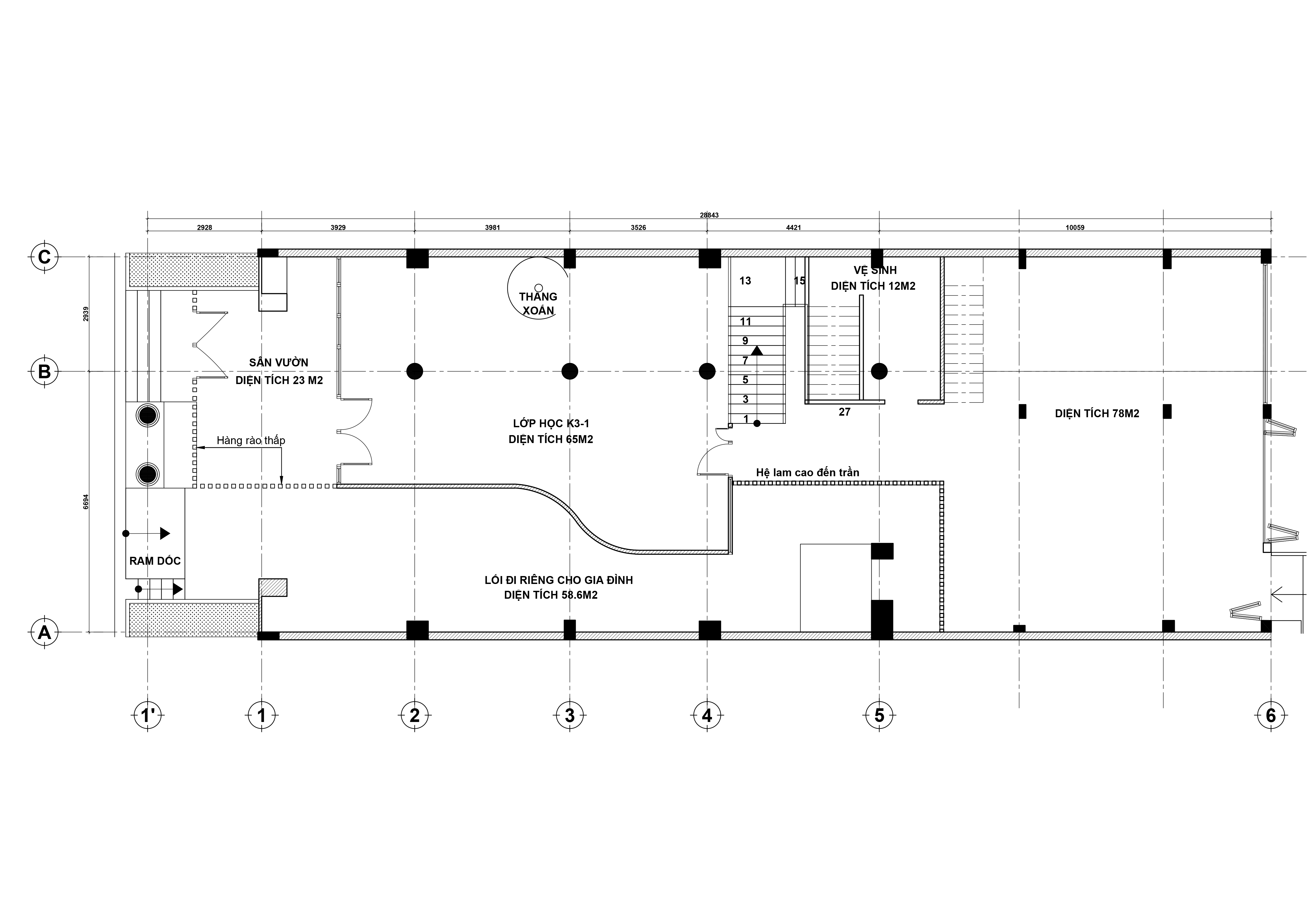 Bản vẽ mặt bằng tầng trệt khu 3